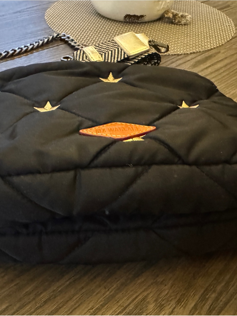 MZ WALLACE Black Quilted Crossbody with Gold Stars & Patterned Strap - Picture 9 of 9